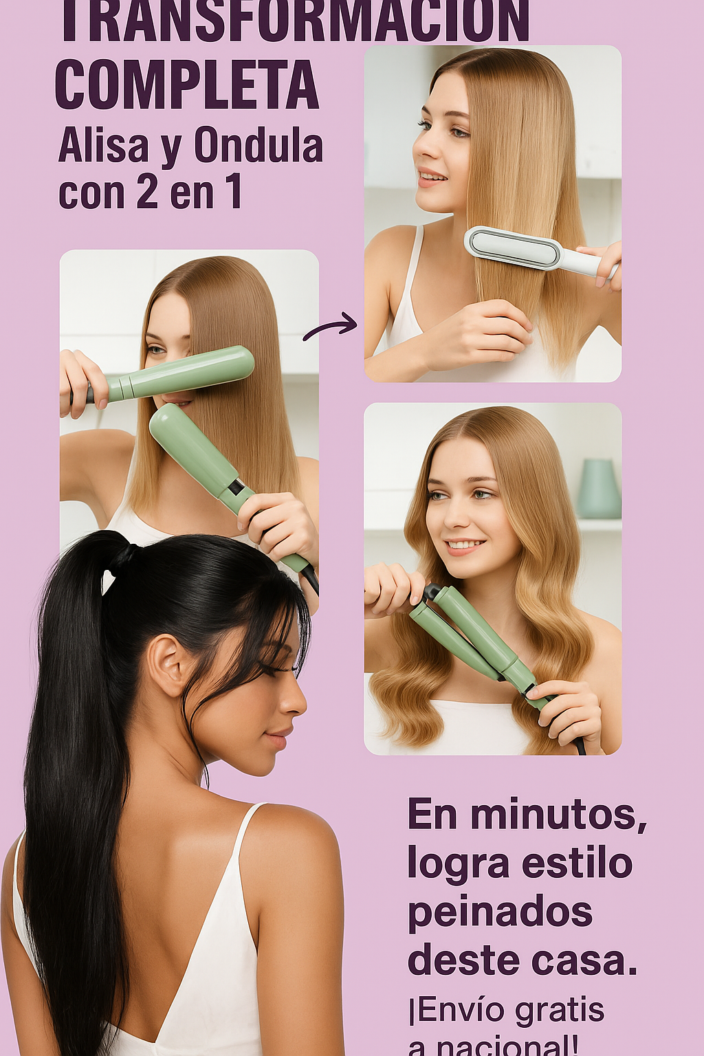 COMBO CEPILLO ALISADOR Y RIZADORA DE SIRENA + ENVIO GRATIS