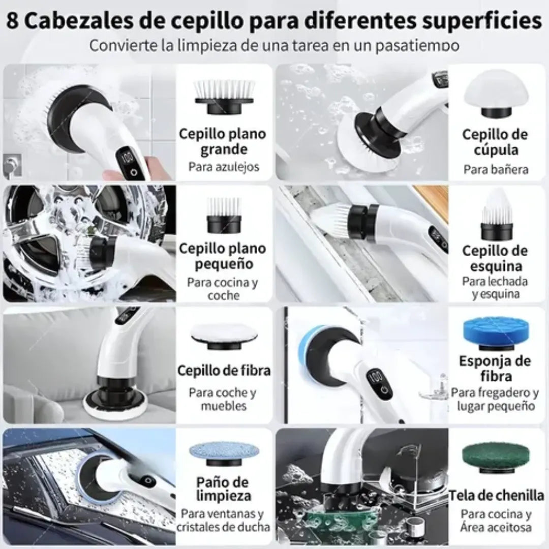 PowerClean™ Cepillo eléctrico de limpieza extensible con 7 cabezales intercambiables