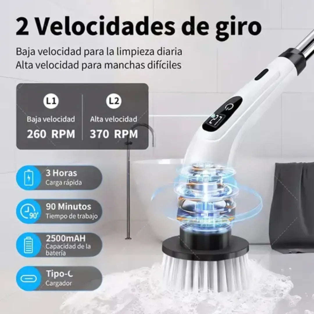 PowerClean™ Cepillo eléctrico de limpieza extensible con 7 cabezales intercambiables
