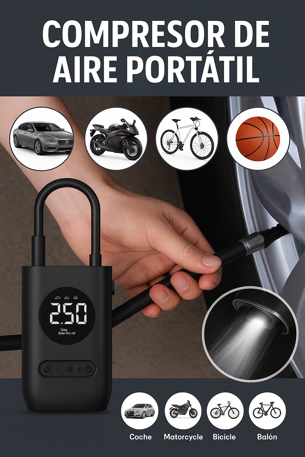 COMPRESOR DE AIRE PARA LLANTAS + ENVIO GRATIS