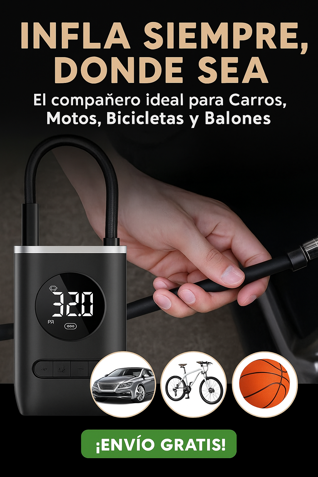 COMPRESOR DE AIRE PARA LLANTAS + ENVIO GRATIS