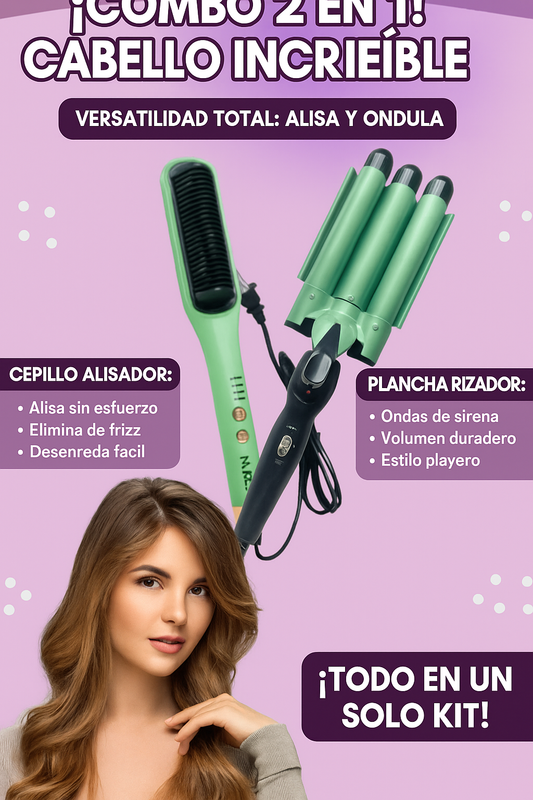 COMBO CEPILLO ALISADOR Y RIZADORA DE SIRENA + ENVIO GRATIS